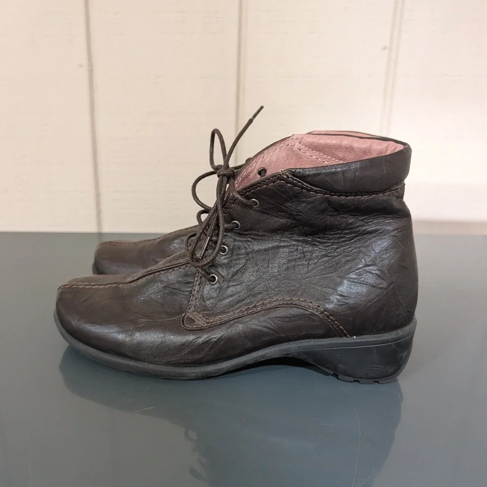 Sanita‎ Brown Leather Lace Up Ankle Boots Portugal Chuka Boot 37